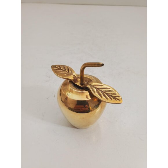 Small Vintage Brass Apple with Stem and Leaf - Picture 3 of 10